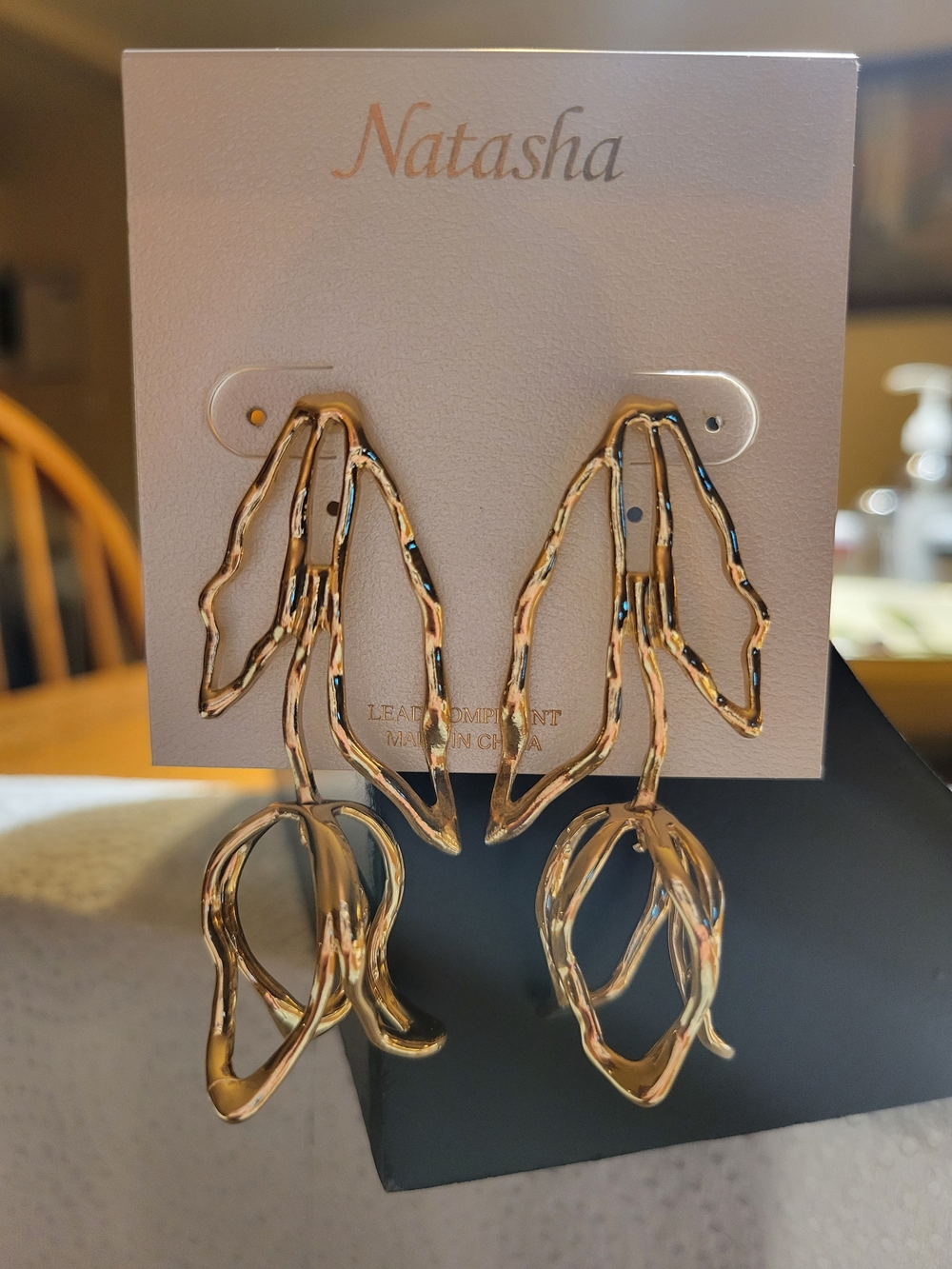 Natasha Couture Gold Tone Abstract Tulip Drop Statement Earrings